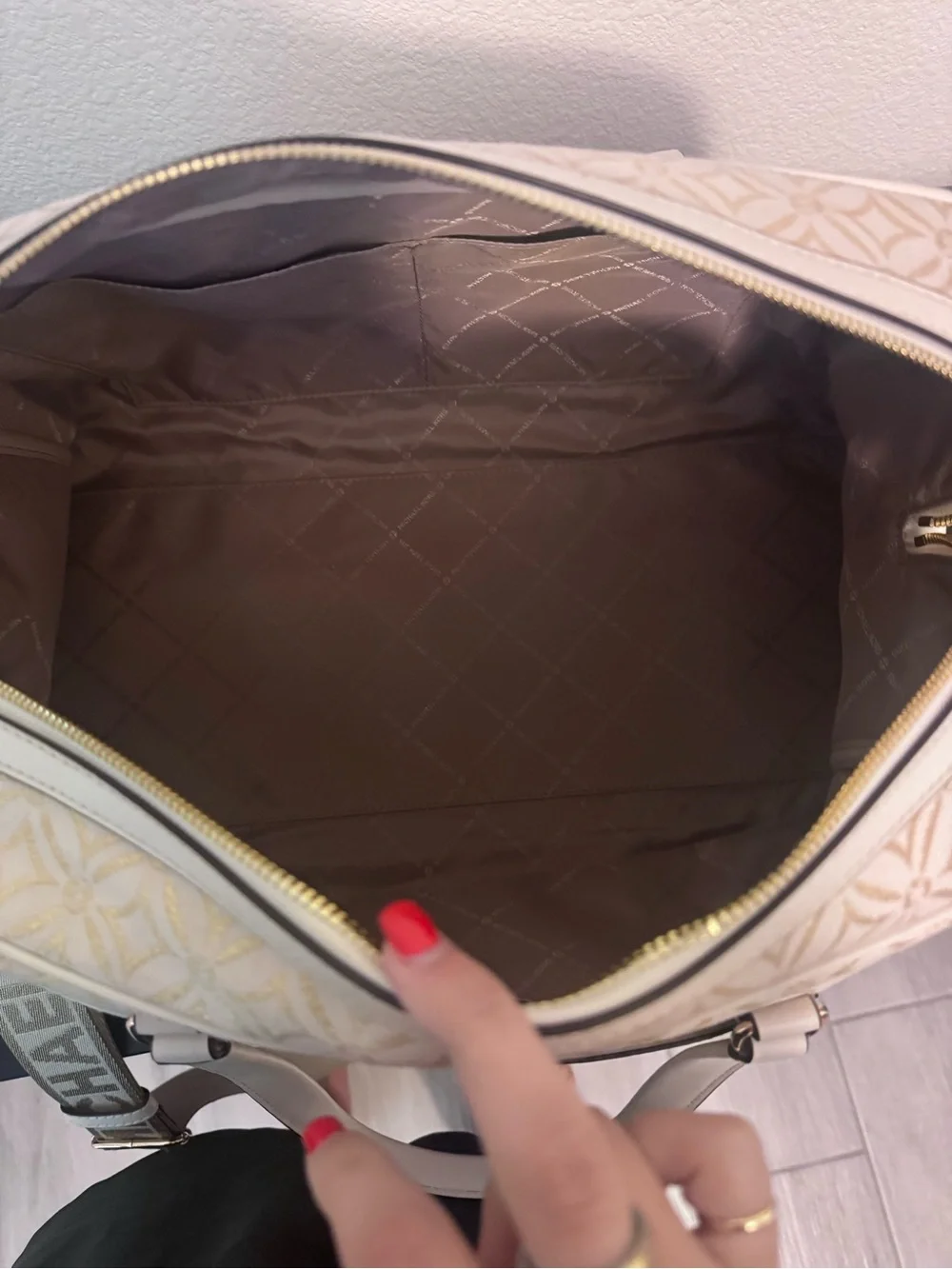 Michael Kors Cream Quilted Travel Tote with Gold Accents